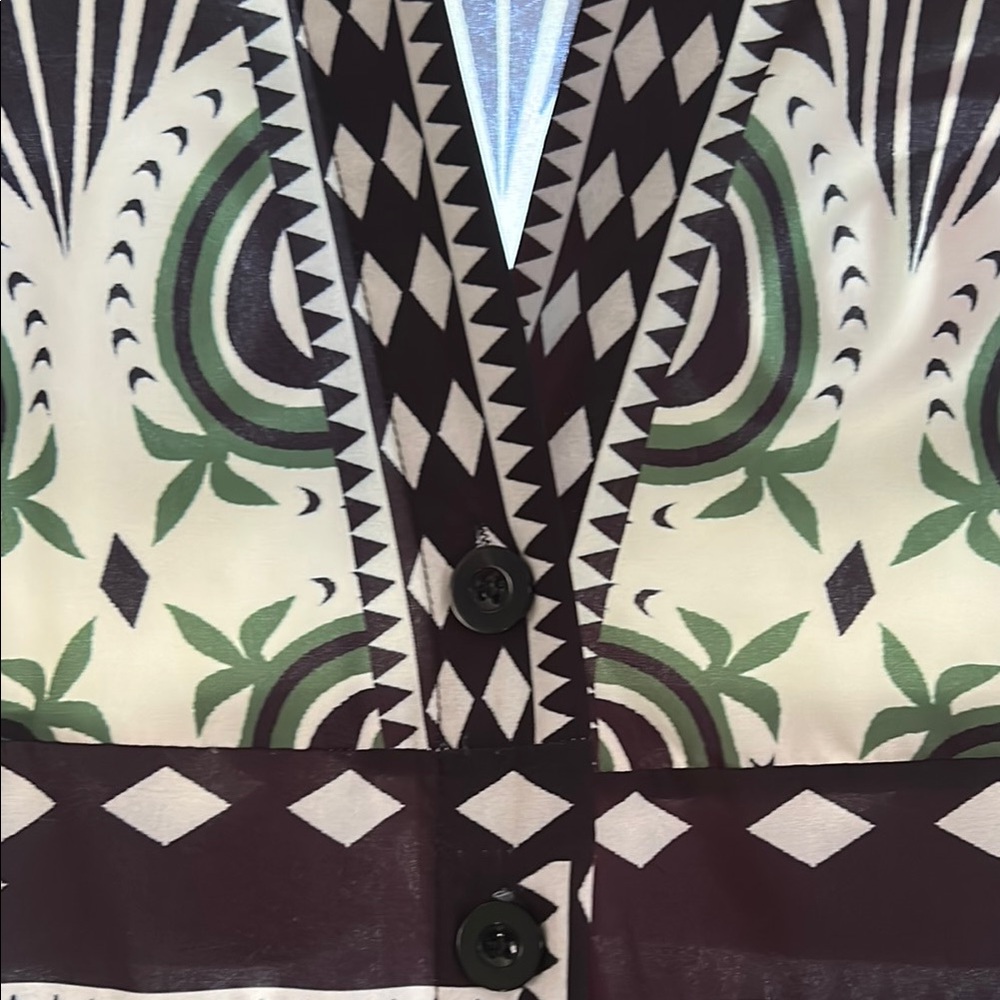 Elegant Navy, Green and White Patterned Dress